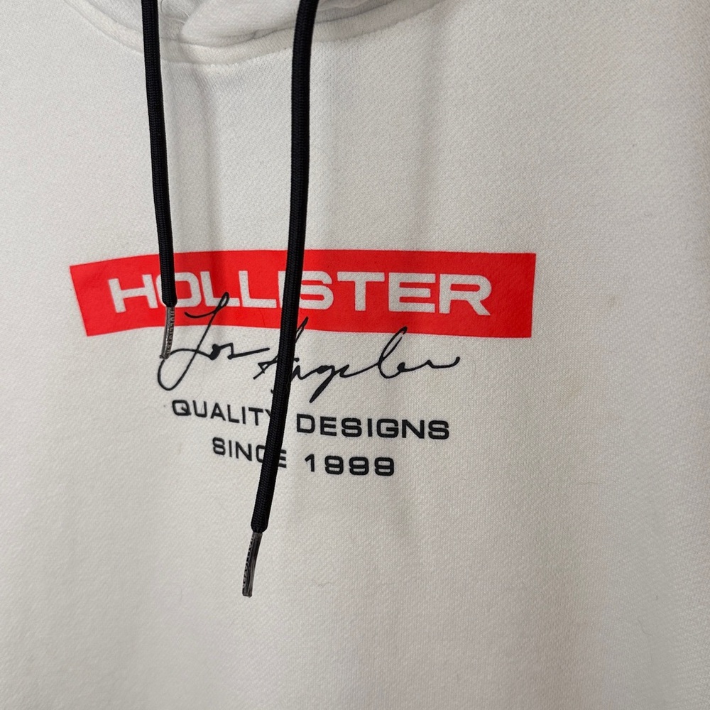 Hollister Men's Logo Pocket Hoodie Sweatshirt - White Black - Medium - Picture 8 of 14